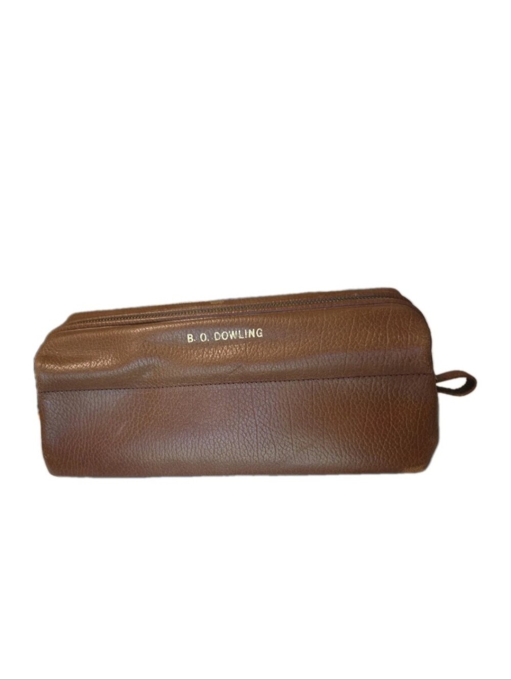Vtg Justin Leather Dopp Kit Mens Toiletry Bag Brown Brass Zip Waterproof Liner